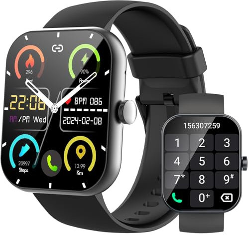 Smartwatch Herren Damen, 1,96 Touchscreen Smart Watch mit Telefonfunktion, IP68 Wasserdicht Fitnessuhr mit Herzfrequenzmonitor Schlafmonitor Schrittzähler, 100+ Sportmodi Sportuhr für iOS Android