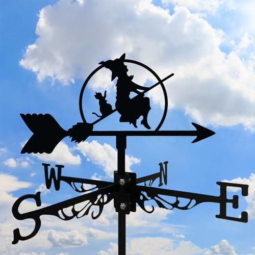 Wetterfahne aus Metall, Halloween-Hexe,Wetterfahne für Dachgärten, Richtungsschild,schmiedeeiserne Windfahne für Halloween,Eisendachgarten im Freien,Dekoration für den Außenbereich (A)