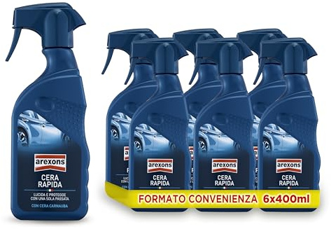 AREXONS Cura Auto, Cera Rapida Lucidante Protettivo Spray, Trattamento Auto con Azione Lucidante e Protettiva, Previene l'Invecchiamento, Non Sbianca, 6 x 400 ml