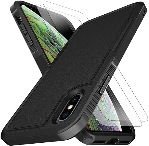 KaiMai for iPhone XS Case,iPhone X Case, [10 FT Military Grade Drop Protection] [Non-Slip] [2 pcs TPE HD Screen Protector] Heavy Duty Full-Body Shockproof Case for iPhone XS/iPhone X 5.8“-Black