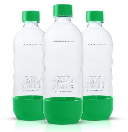 Ersatz-Sprudelwasserflaschen für SodaStream, 1 Liter, BPA-frei und auslaufsicher (kompatibel mit Fizzi, One Touch, Jet, Source, Play, Genesis, Power-Modellen), 3 Stück (grün)