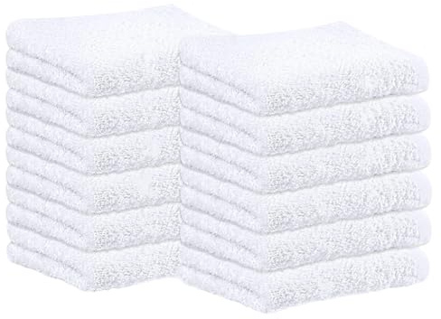 SweetNeedle Face Cloths Washcloth Fingertip Towels Set 30x30 cm 100% Cotton, Extra Absorbent, Premium Quality, Soft, Long lasting Fannel for Bathroom, Face Wash, Salon, Gym, Spa (12 Pack, White)