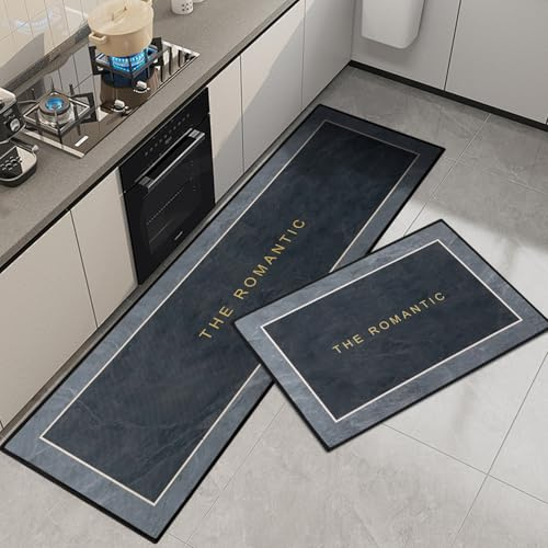 7VSTOHS Lot de 2 Tapis de Cuisine Antidérapants, Tapis de Cuisine Lavable, Absorbe l'eau et l'huile Tapis de Cuisine, pour Couloir, Salle à Manger, Entrée et Tapis de Porte, 40x60+40x120cm