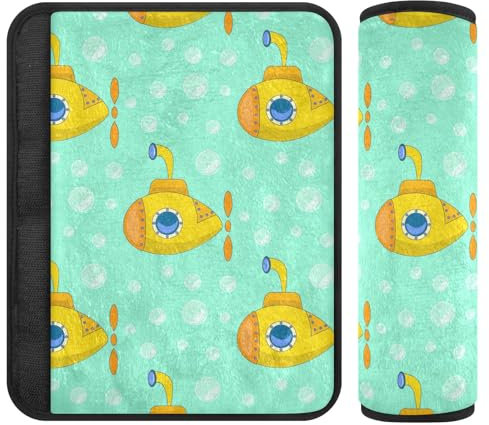 Yellow Submarine Green - Fundas suaves para cinturón de seguridad, acolchadas con algodón, fundas para correas de cochecito, almohadillas para cinturón de seguridad de coche para bebés
