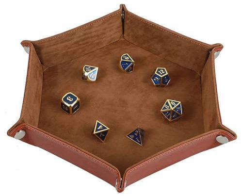 Faltbares Würfelfach,Doppelseitiges Würfelfach,Hexagonal Schwan Samt Würfel Tablett,Würfelschale aus Leder,Würfelablage,Klappbares Sechseckiges Würfelfach,Faltbare Aufbewahrungsbox Braun Tokaneit