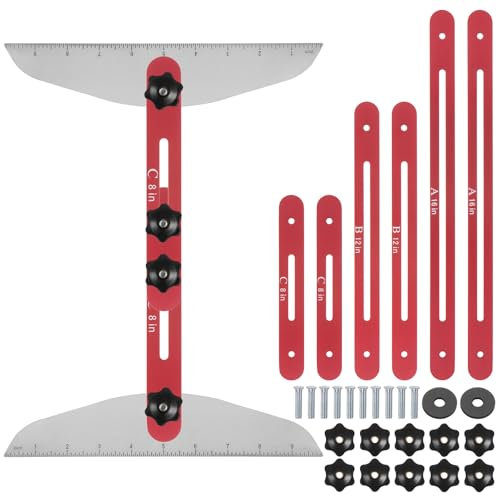 sourcing map Stair Tread Template Tool 17.9-58.9 Adjustable Length Stair Measuring Tool Jig Gauge for Stair Treads Suitable for Stairs, Risers and Partition, Red-Gray