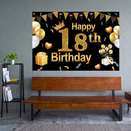Ikruidy Fondo de cartel negro dorado de 180 x 120 cm, pancarta de cumpleaños, decoración de cumpleaños