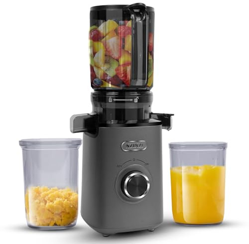NZINZI BPA Free Cold Press Juicer, Slow Juicer Machine Easy to Clean, Self-Feeding Masticating Juicer with Large Feed Chute for Whole Fruits and Vegetables, High Juice Yield, Gray