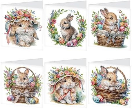 DCIDBEI Diamond Painting Glückwunschkarten 8er Geschenkset Diamant Painting Bilder Grußkarten für Familie Freunde Malen nach Zahlen Geburtstagskarten Blumen Osterhase Dankeschön Karte Klappkarten
