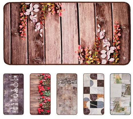 OLIVO.shop CAPRI Tappeto cucina shabby, Passatoia cucina, Tappeto cucina antiscivolo lavabile, Passatoia shabby chic, 6 disegni varie misure (WOOD PLANT, 55x230 cm)