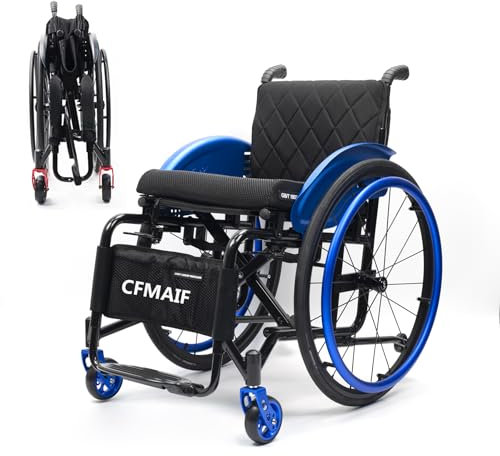CFMAIF Rollstühle mit Selbstantrieb, Faltrollstuhl, Rollstuhl Faltbar Leicht Aluminium, für den Sport, leicht, Transportrollstühle(42cm/16.5 seat,Blue)