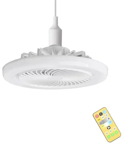 Yucong LED Ceiling Fan Light with Remote-Light Fan Ceiling & Screw in Timing Fan Lighting,3 Speeds & 3 Color B22 Ceiling Lighting,Bedroom Lightbulb Fan for Home/Office(White - Removable Lamp Head)