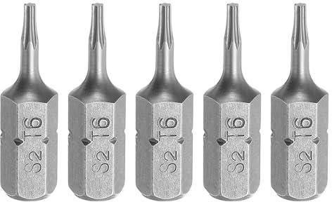 sourcing map 5 punte per cacciavite Torx da 1/4 di pollice con codolo esagonale T6 testa magnetica 1 Lunghezza S2 in acciaio 6 punti punte per trapano di sicurezza per lavori di riparazione