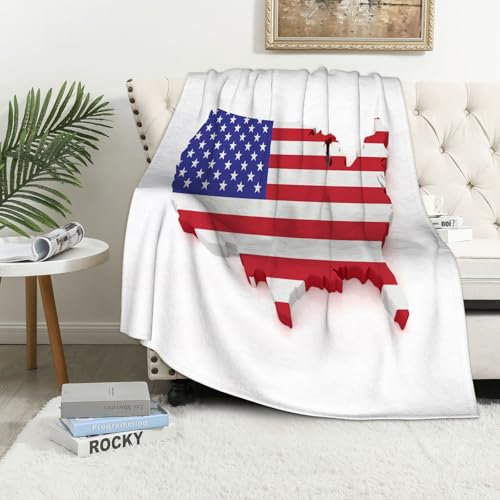 MAAPCHP Kuscheldecke Flauschig Decke Fleecedecke Eine Karte der USA 3D mit Flagge auf w Wohndecke Warm Winter Weich,Decke Couch Blanket,Wohn- & Kuscheldecken 150 x 130 cm,Sofa überwurfdecke