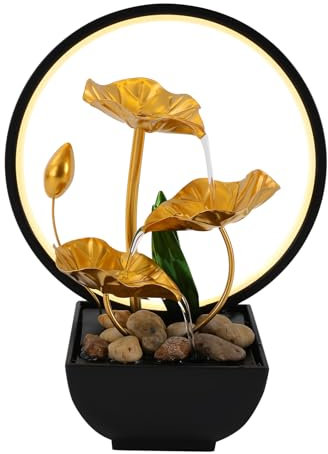 Donened - Zimmerbrunnen Wasserfall, Tischbrunnen mit Beleuchtung, Moderne Zen Deko mit Geräuschloser Pumpe, für Platzierung Wohnzimmer, 22 x 13 x 28cm