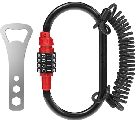 UP Security Combination Lock D Ring with Retractable Cable, 3 Digit Combo Lock for Helmet Safe, Backpack, Luggage Anti-Theft, Stroller, Scooter, Gym Locker, Fence, Travel, Outdoor Use (Oval, Red)