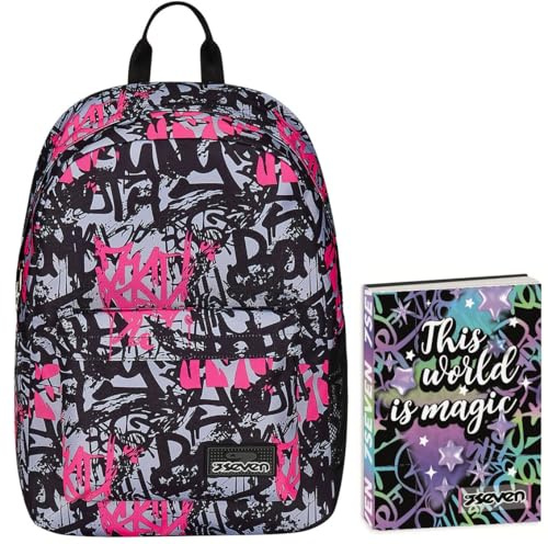 Zaino Seven Monoscomparto ImusicPack, Rosa e Nero, Con Cuffie Wireless Incluse, Tasca Porta Pc, Viaggio e Scuola + Seven Diario 12 Mesi, Nero, Ragazza