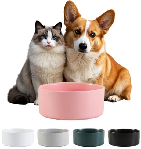Keramik halkfri drick- och matskål för hundar - liten och medelstor hundskål idealisk för mat och vatten - drickskål för katter lämplig för stora katter - 15 cm - 320 g/720 ml - rosa
