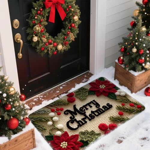 BSITSSS Fußmatte Weihnachten Blumenmuster, Niedlich Weihnachts Fußmatte, Türmatte Weihnachten, WeihnachtsFussmatte 40 x 60 cm, Weihnachtsfußmatten für Eingangsbereich, Schlafzimmer, Arbeitszimmer