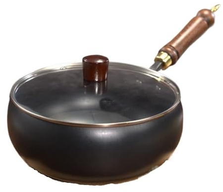 LCKKJHG wok hierro fundido Cacerola antiadherente gruesa sin revestimiento, olla for cocinar, sartén(With glass Lid)