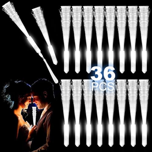 CIOXSOIO Lot de 36 Baton Lumineux Led, 3 Modes Fibre Optique Lumineuse, Lampe Fibre Optique, Blanc Baton Lumineux Fluorescent avec Piles pour Fêtes, Noël, Concerts, Mariage, Anniversaire