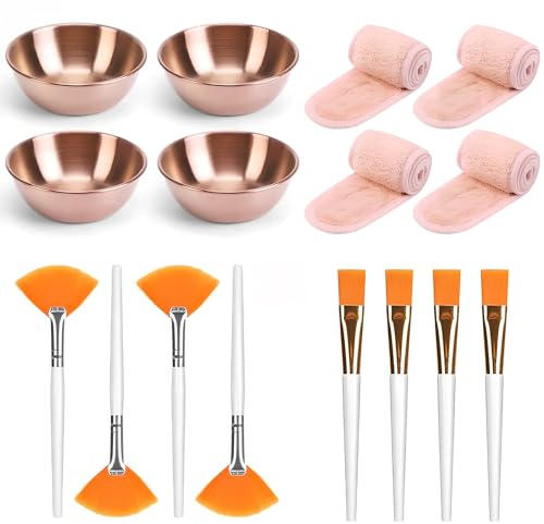 16 Stück Gesichtspinsel Fächerpinsel-Set, mit Edelstahlschalen, Kosmetikpinsel und Haarband, Gesichtsmasken-Mischschalen-Set, Werkzeug Geeignet für Spas und Schönheitssalons