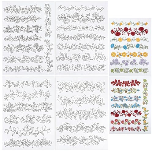 TIESOME 4 blad vattenlösliga stickmallar, självhäftande stickmall, stickmönster stickvlies Vattenlöslig stickvlies broderi Transferpapper Stickmönster för DIY handnäthobbyister broderi