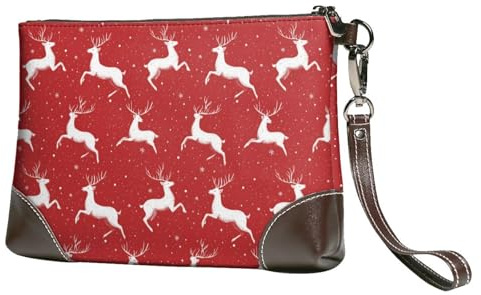 Petit sac à main pour femme – Portefeuille portable en cuir avec dragonne et motif cerf de course à pied avec dragonne