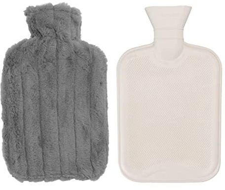 Borsa per acqua calda da 2000 ml Borsa per acqua calda ad iniezione ad alta densità Copertina morbida invernale (Grigio scuro)