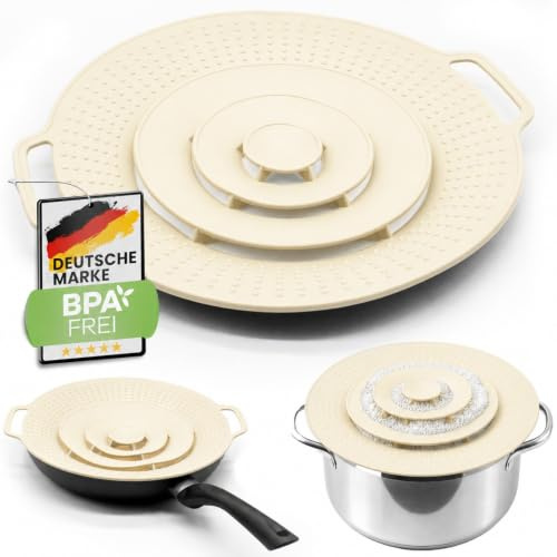 NetroxÜberkochschutz und Pfannen Spritzschutz aus Silikon | Überlaufschutz für Töpfe und Pfanne Ø 15-25 cm, Topfdeckel gegen Überkochen, spülmaschinenfest, Spritzschutz Pfannen