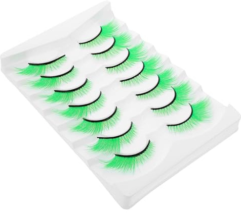 UKCOCO de Faux Cils Verts Réutilisables Spécial Saint Patrick Lot de 7 en Fibre Lot de 7 Effet Volumineux Unique pour Maquillage Cosplay et Performances Scène