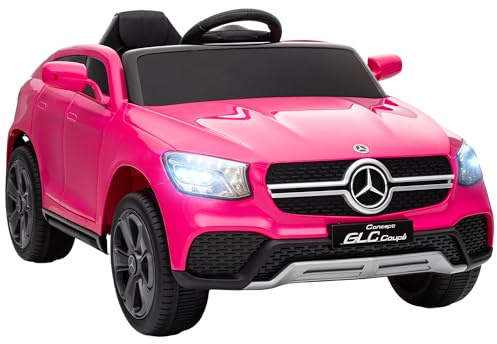 AIYAPLAY Coche Eléctrico para Niños Mercedes-Benz GLC, Coupé Coche de Batería 12V con Mando a Distancia 2,4 G Motor Doble Arranque Progresivo 3–5 km/h Uso 80 Min MP3 Bocina y Faros LED 3-6 Años Rosa