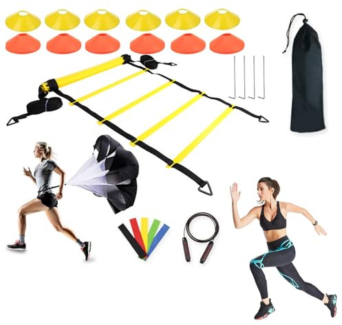 Equipo De Entrenamiento De Fútbol | Escalera De Agilidad Ajustable Material PP | Set De Entrenamiento Plegable De Velocidad Y Agilidad | Atletas De Todas Las Edades | Escalera De 6 M, Bucles De Tensió