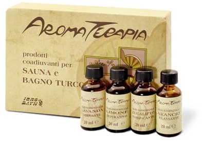 IDROBATH Cofanetto Aromaterapia, Oli essenziali puri, 4 pz da 20 ml | Set Lavanda, Arancio, Eucalipto e Limone per Sauna e Bagno Turco