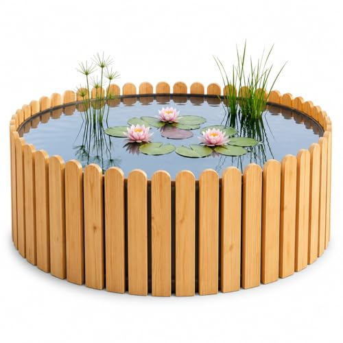 Beckmann Hochteich Lärche Ø 80 x 29 cm 130 L – Holz Terrassenteich, Teichbecken & Fertigteich für den Garten – Winterfestes & langlebiges Komplettset inkl. Teichfolie