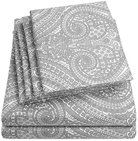 Sweet Home Collection Full Size Bed Sheets - 6 Piece 1500 Supreme Collection Fine Brushed Microfiber Deep Pocket Full Sheet Set Bedding - 2 Extra Pillow Cases, Paisley Gray
