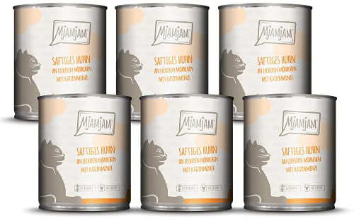 MjAMjAM - Premium Nassfutter für Katzen - saftiges Huhn an leckeren Möhrchen, 6er Pack (6 x 800 g), getreidefrei mit extra viel Fleisch