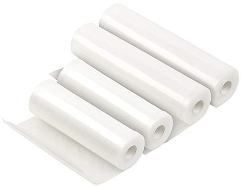 Rosenstein & Söhne Vakuumfolie: 4 Profi-Folienrollen für Vakuumierer, 2x 20 x 500 cm & 2x 28 x 500 cm (Vakuumfolie Rolle, Vakuumierfolie Rolle, Pumpe)