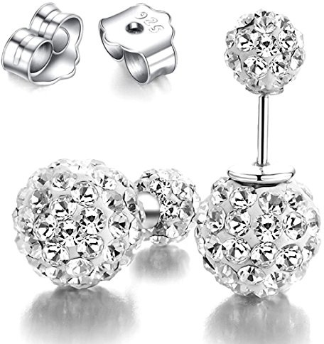 Kim Johanson Damen Doppel Shamballa Ohrringe *Disco* aus 925 Sterling Silber mit Zirkonia Steinchen besetzt inkl. Schmuckbeutel