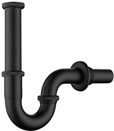 Siphon [Extra Lang 200mm Tauchrohr] für Waschbecken & Waschtisch, Keymark Messing Röhrensiphon Universal 1 1/4 x 32mm, Geruchsverschluss mit Verlängerung, Abflussgarnitur passgenau, Schwarz matt