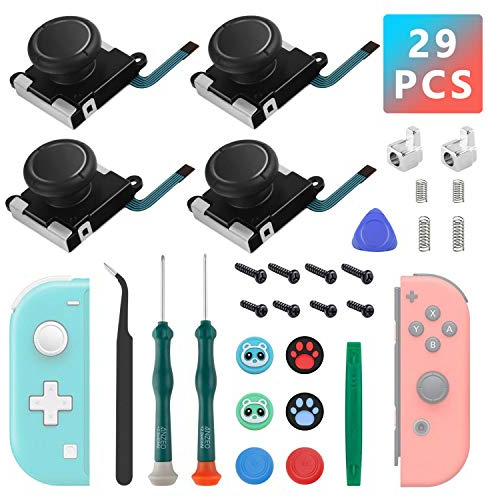 Lot de 4 joysticks analogiques de rechange pour Nintendo Switch, Switch Lite et Switch OLED, kit de réparation de commutateur, pièces de rechange avec poignées de pouce, boucles de verrouillage en