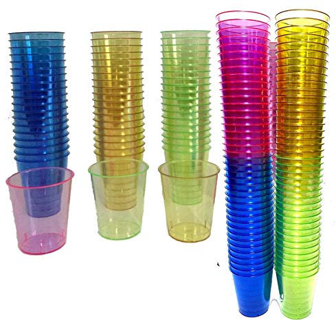 Disposable Plastic Shot Glasses, Colourful Rainbow 30ml - Shot Cups| Shots Vodka Jelly Sample Tasting Desserts, Weddings Birthdays Parties Christmas, Stag, Hen and Drinking Games (80)
