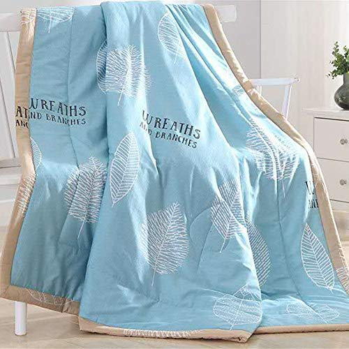 FANSU Couvre Lit Matelassé Réversible Dessus de Lit Couverture Climatisation Couette Parure de Lit Canapé l'Air Conditionné Imprimé Courtepointe (Feuille Bleue,140x200cm)