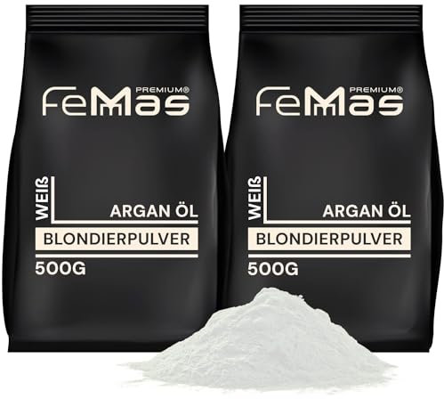 FemMas Polvo de blanqueo blanco 1000 g I Polvo de blanqueamiento con tecnología Plex y aceite de argán I fácil aplicación y uniforme decolorante I Fuerte y libre de polvo I Hair Bleach para aclarar