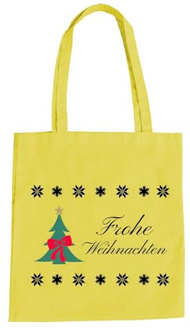 Frohe Weihnachten Baum Baumwolltasche - Geschenk Tannenbaum Weihnachtsbaum Gelb
