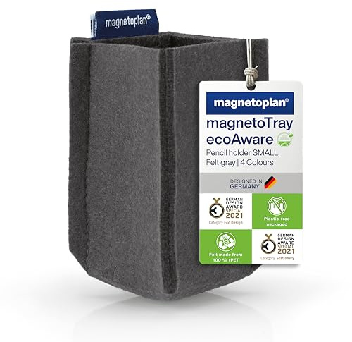 magnetoplan magnetoTray Medium, Filz Grau | Magnetischer Stiftehalter | Whiteboard-Zubehör griffbereit zur Hand | Stifteköcher bzw. Stiftebox für Bürobedarf | BxHxT 130x100x60 mmm