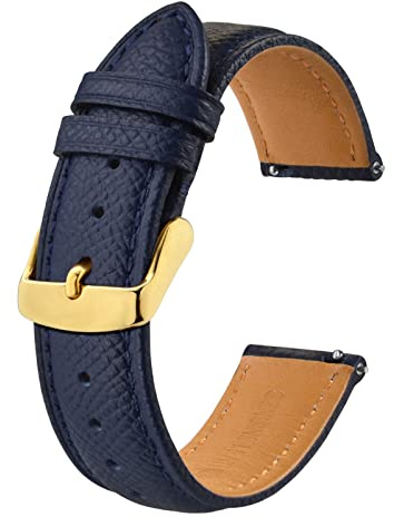 BISONSTRAP klockarmband med snabbkoppling, textur läderarmband för män kvinnor, 18 mm, 20 mm, 22 mm, Mörkblå med guldspänne, 22mm