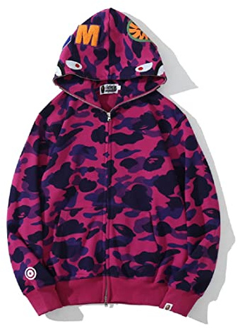 Yumenam Homme Hoodie Requin Sweat à Capuche Imprimé Camouflage Pullover à la Mode avec Poches Sweat-Shirt à Zippée Veste à Capuche Manches Longues Hip Hop Casual Tops