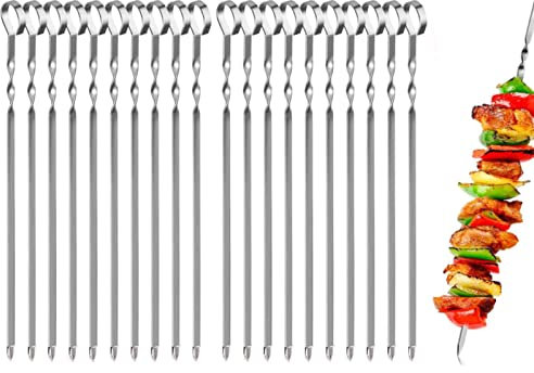 Schaschlikspieße 20er Set Edelstahl Schaschlikspieße für BBQ Camping Kochen