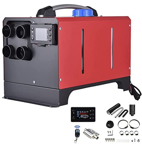 Riscaldatore ad Aria Diesel 5KW, Riscaldatore Stazionario Diesel Portatile con Monitor LCD e Telecomando, Riscaldamento da Parcheggio per Camion, Autobus, Barca, Camper,Rosso,12V